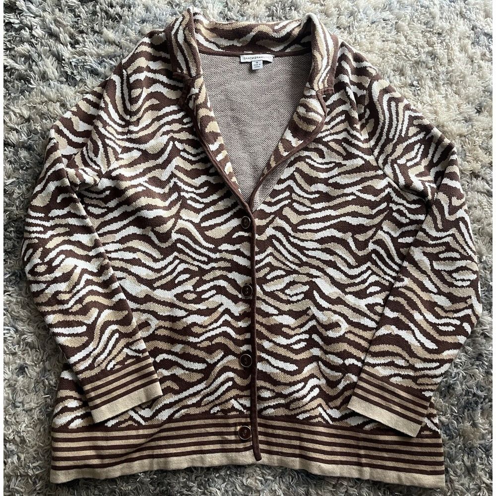 Isaac Mizrahi Live Knit Cardigan Jacket Blazer Sz 1X Animal Print Brown